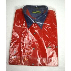 SAVOIA SPORTSWEAR - MEN'S ORANGE LONG SLEEVE BUTTON-UP SHIRT W/ DENIM COLLAR- L